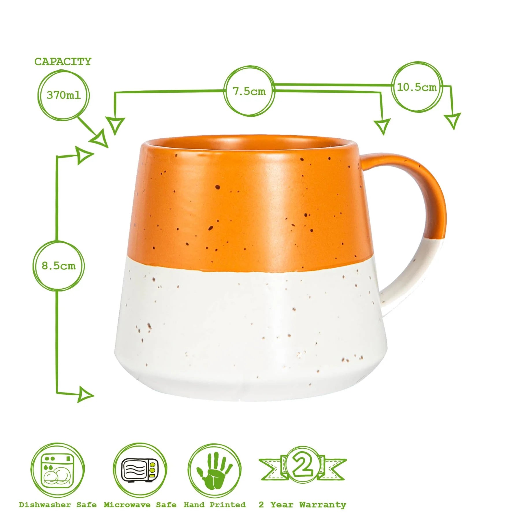 Burnt Orange Colour Block Flecked Stoneware Belly Coffee Mug - 370ml
