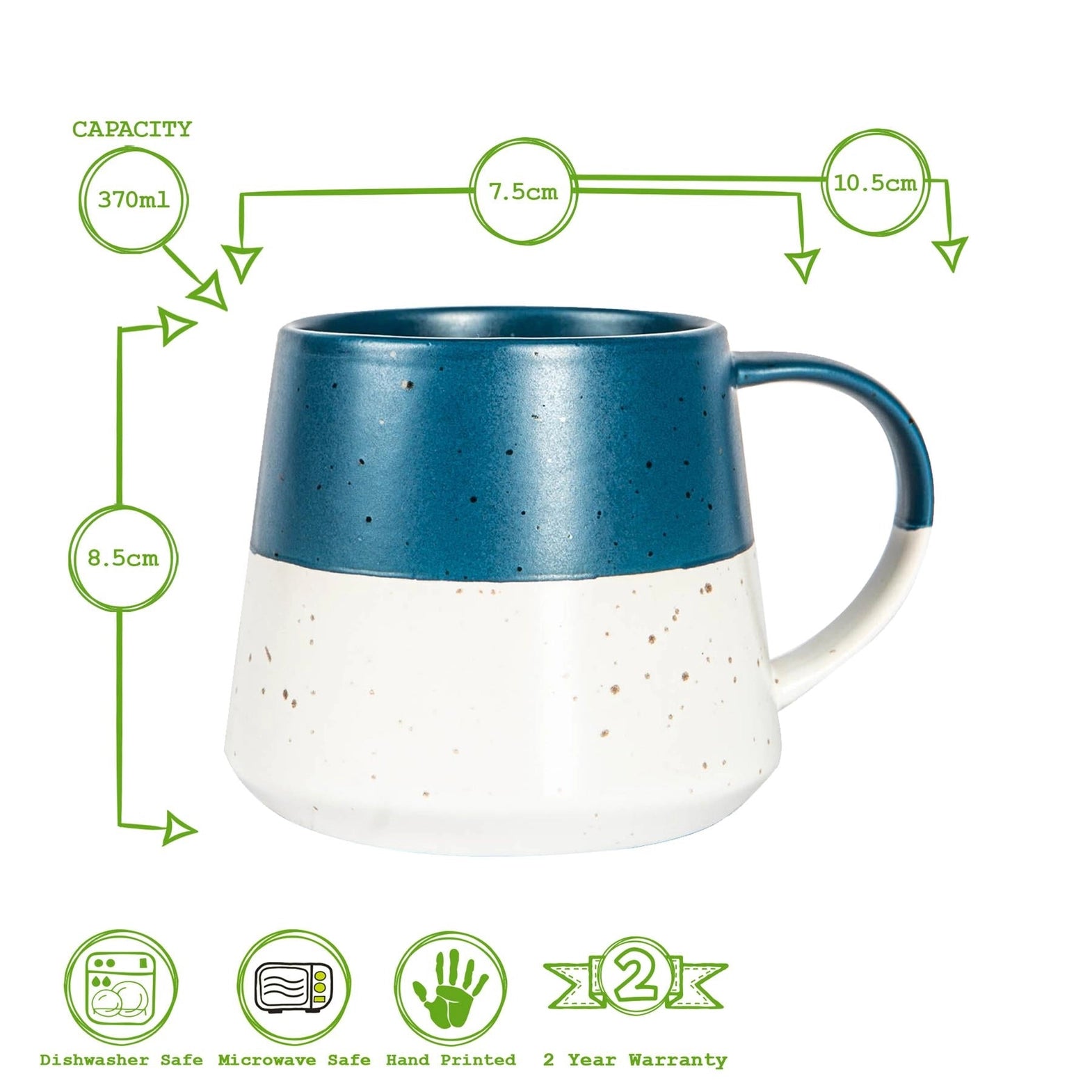 Navy Block Flecked Stoneware Belly Coffee Mug - 370ml