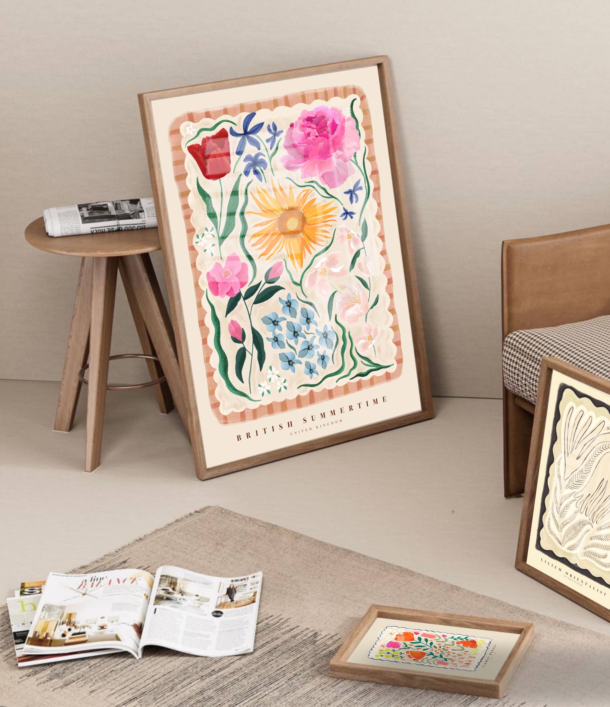 British Summertime, Art Print, Colourful Art, Floral Art