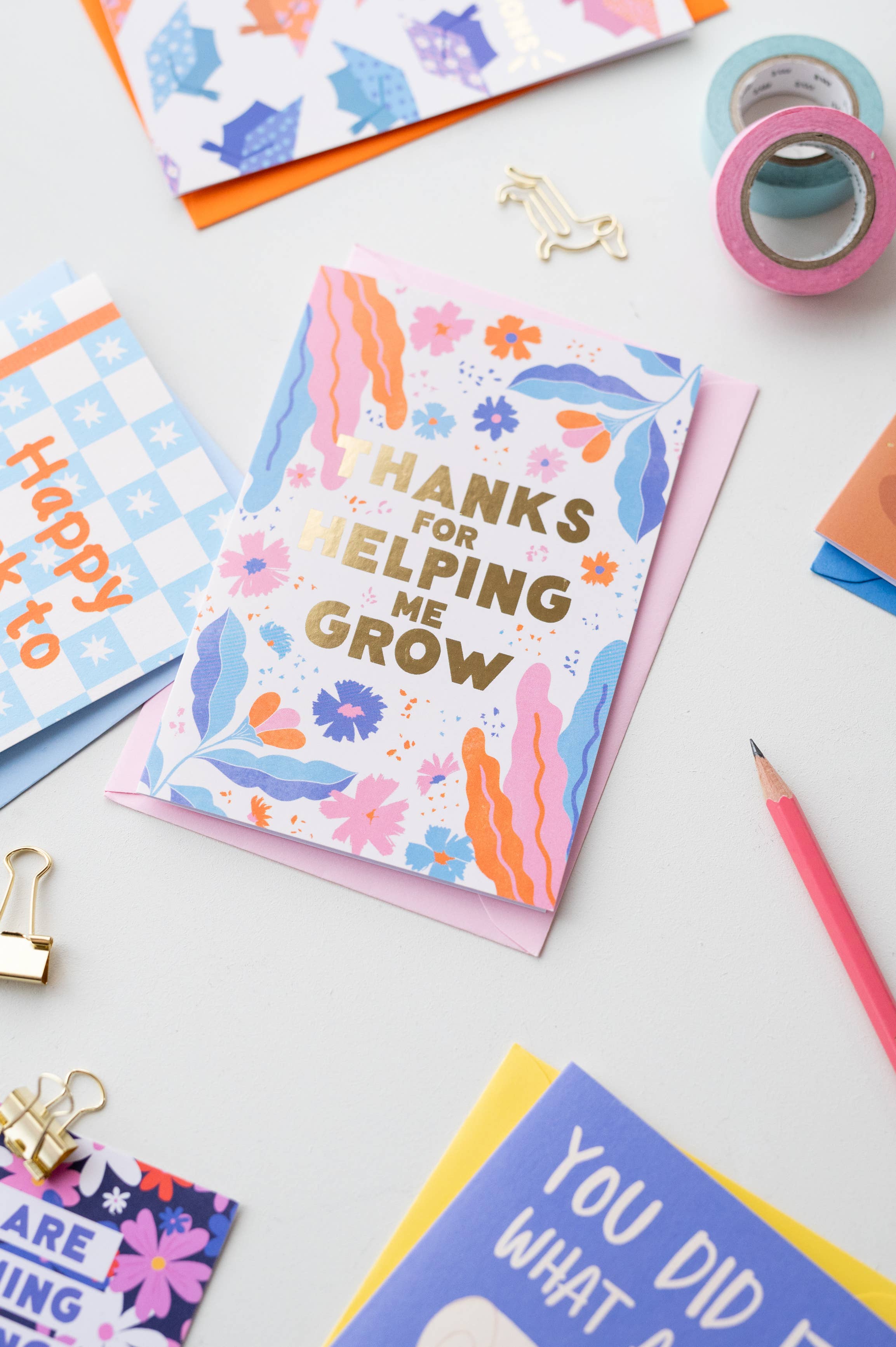 Thanks For Helping Me Grow Card | Gold Foil Thank You Card