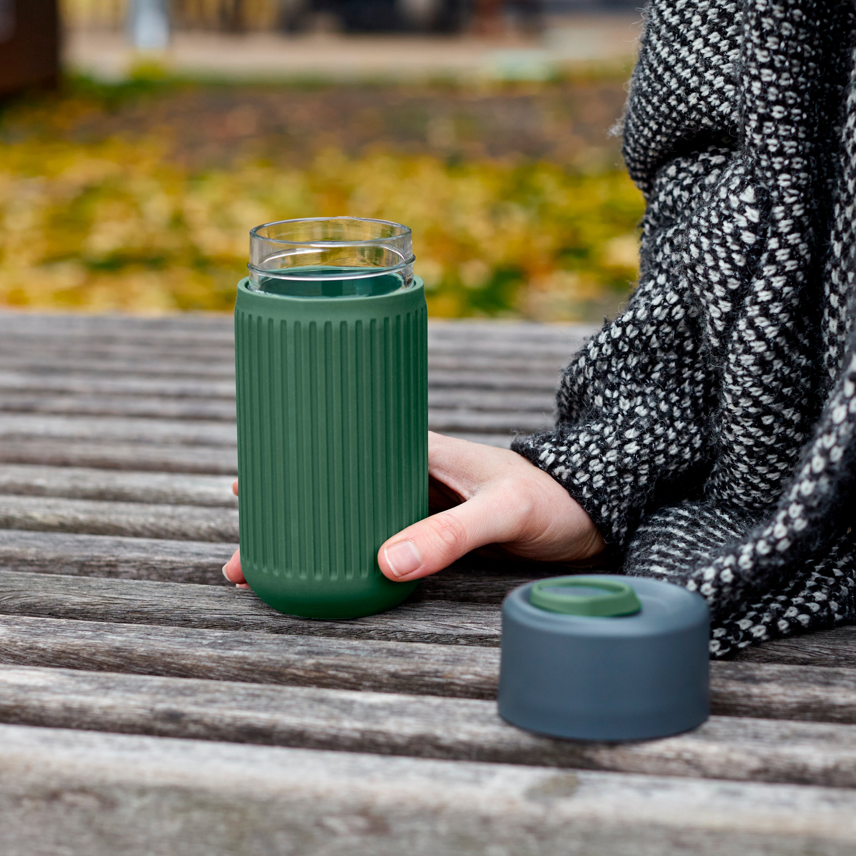 Glass Travel Cup 340ml  Olive