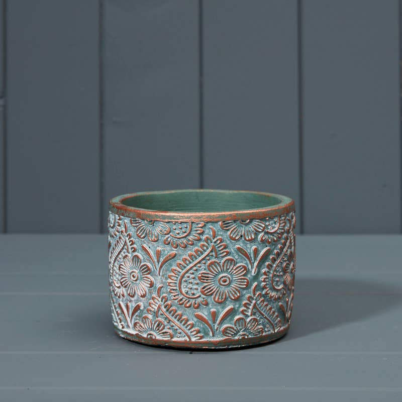 Green And Copper Washed Cement Planter