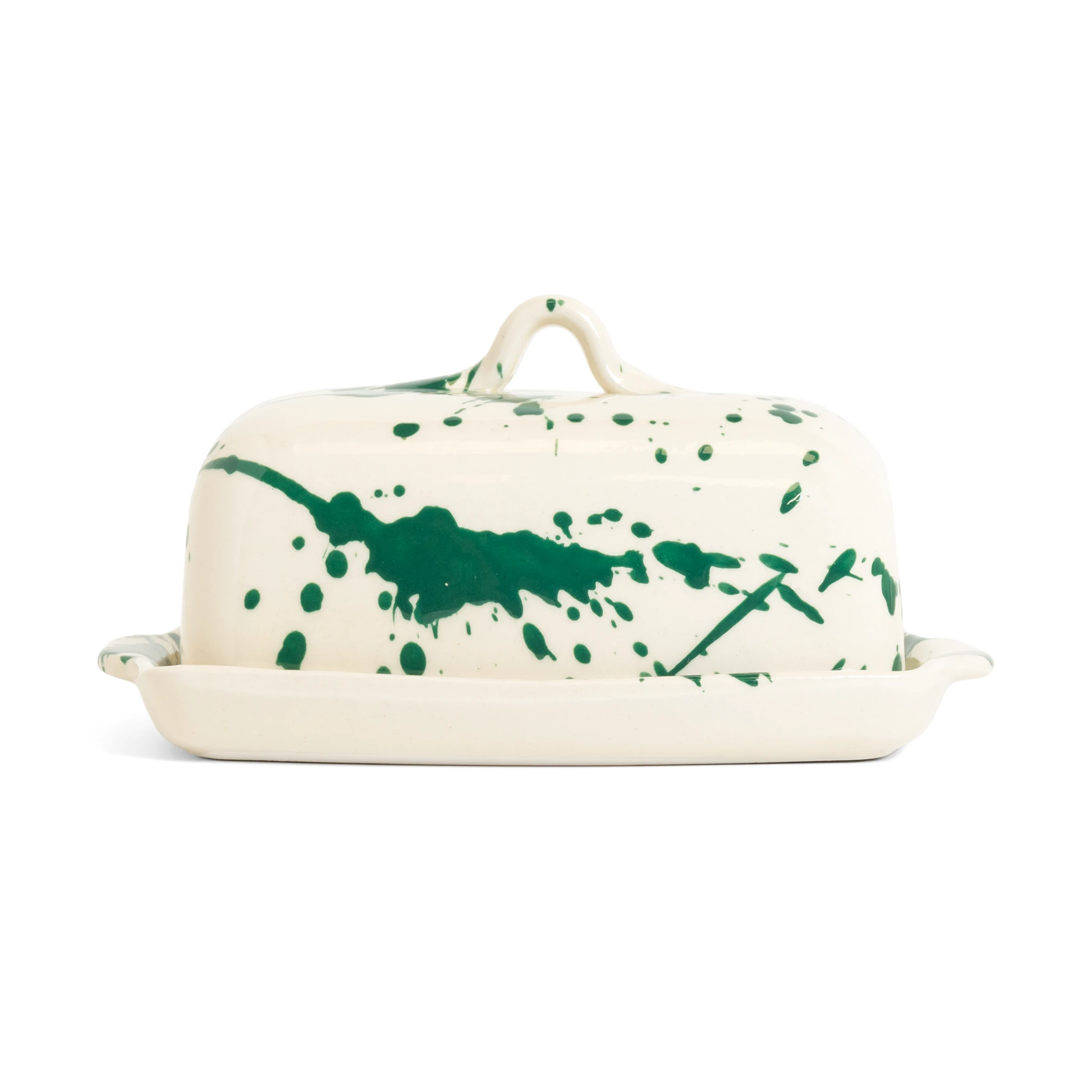 Butter Dish Green Splatter