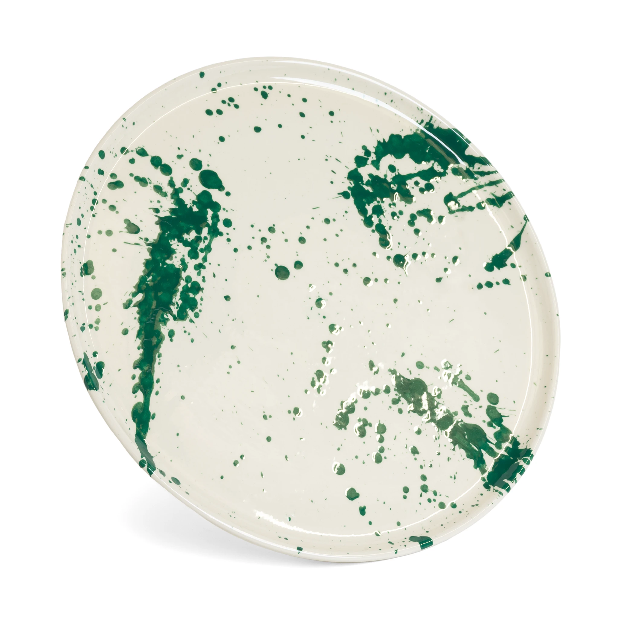 Round Serving Platter Green Splatter