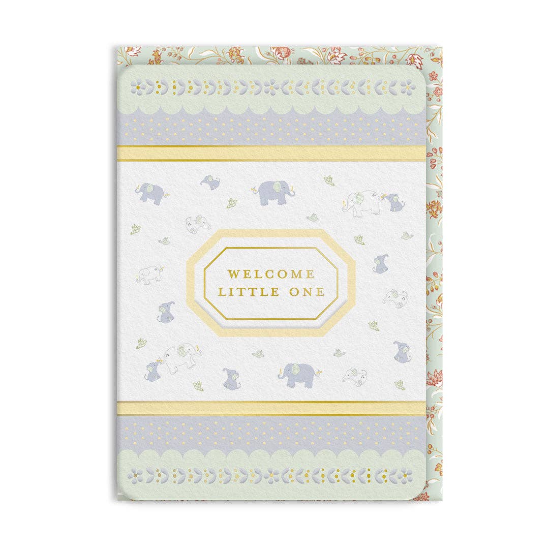 Welcome Little One Elephant Ditsy Greeting Card (13703)