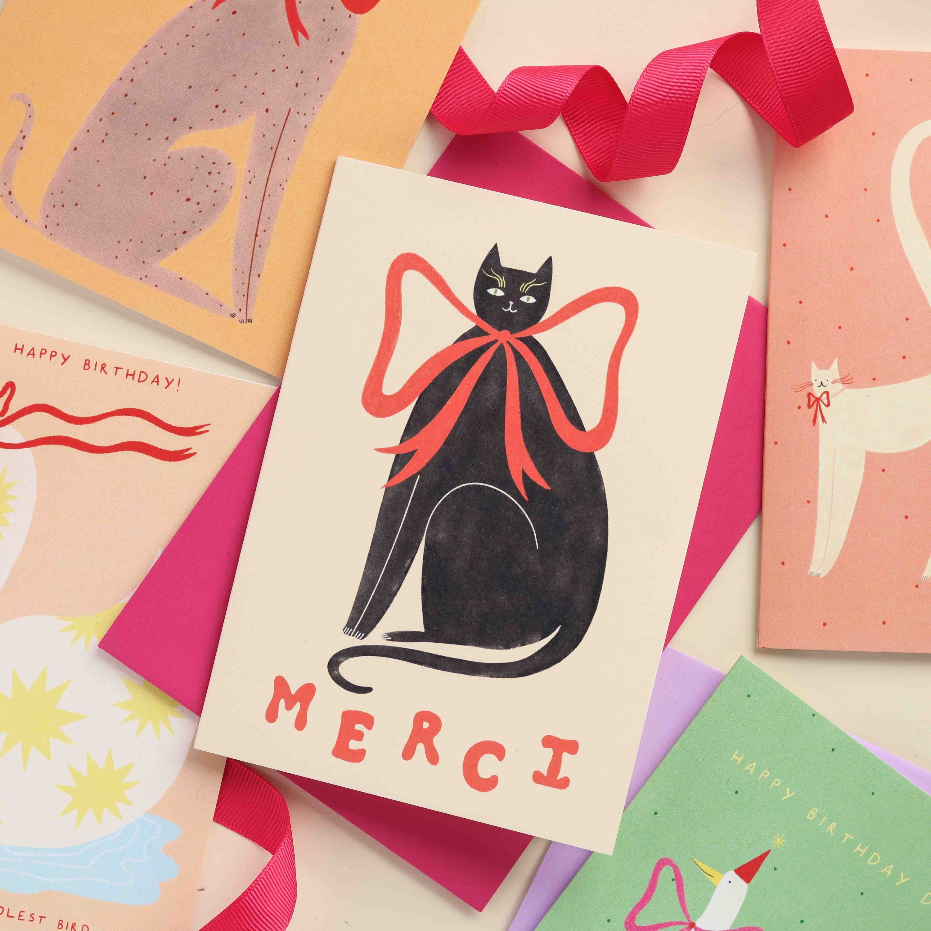 Merci Black Cat Thank You Card | Merci Card | French Cat