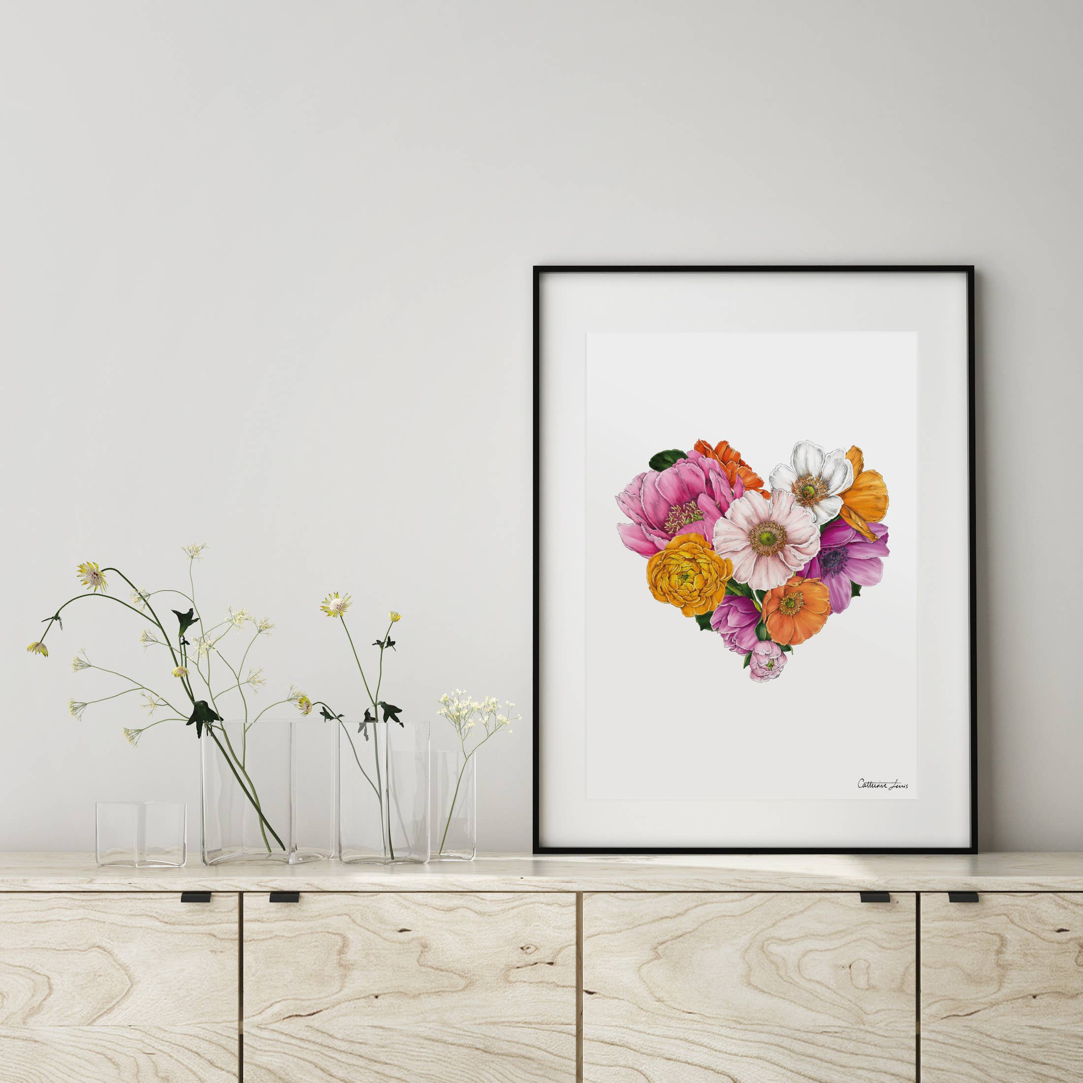 Floral Brights Heart - Art Print
