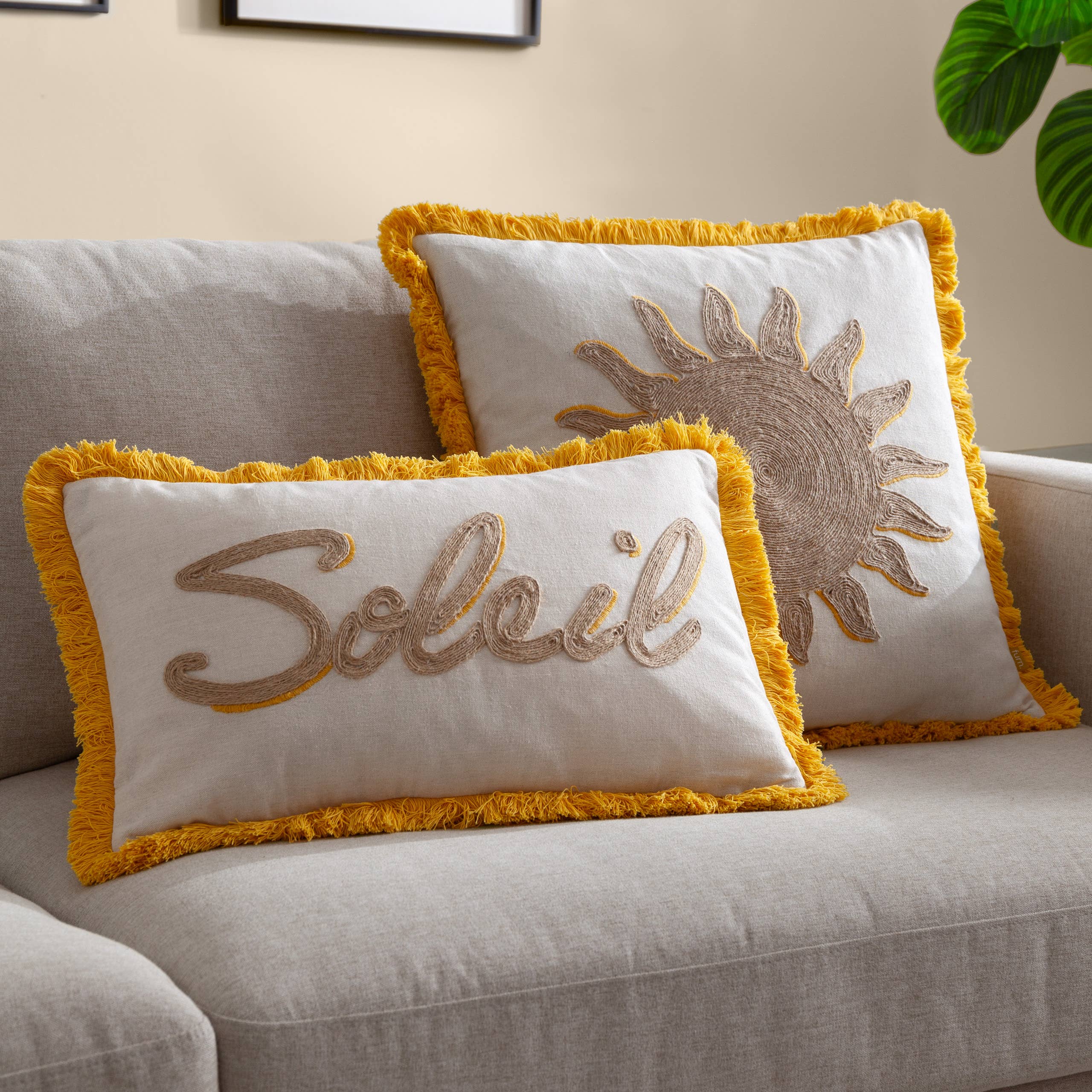 Sun Embroidered Cushion Yellow