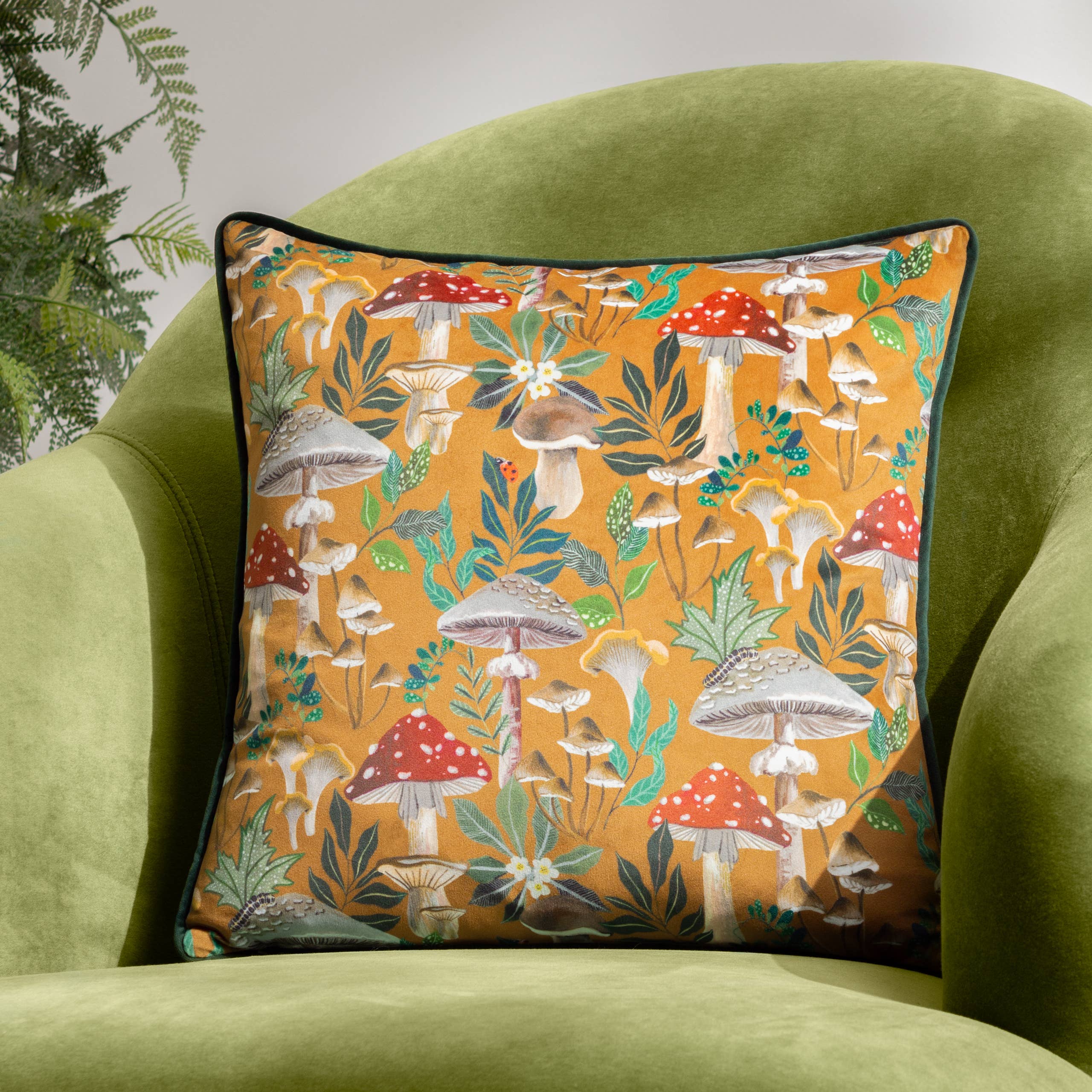 Wild Garden Mushroom Repeat Cushion Gold