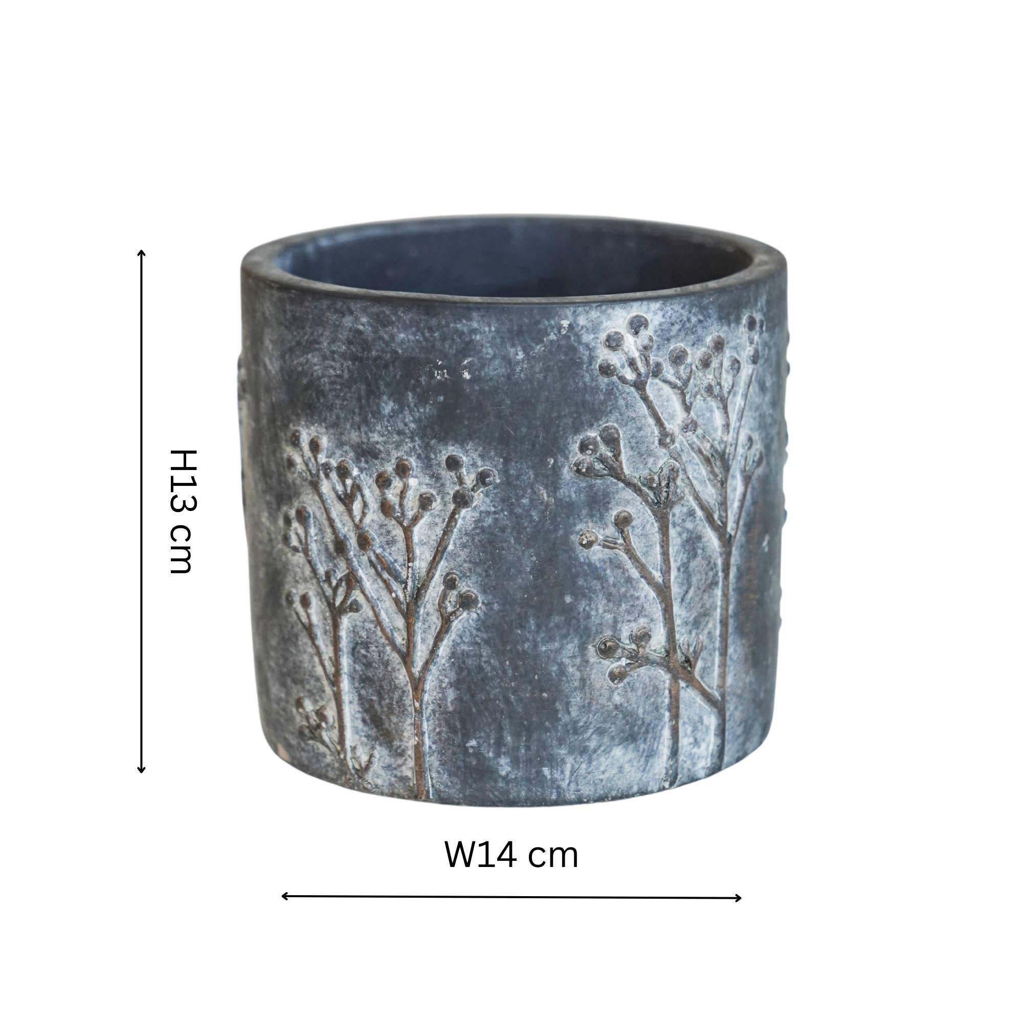Hallie Cement Embossed Indoor Planter H13cm D14cm