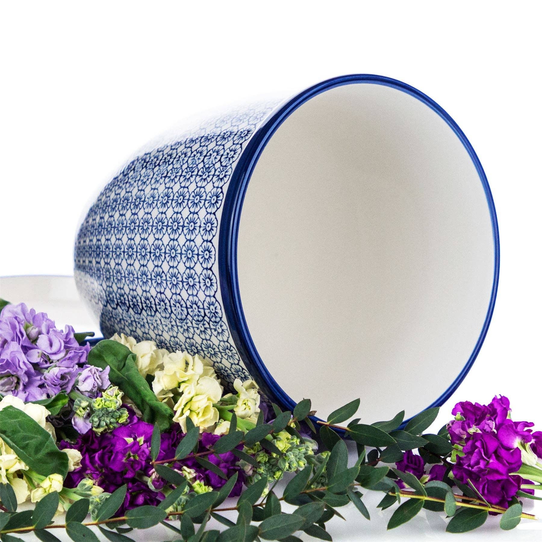 Nicola Spring Hand-Printed Flower Pot/Drip Tray Blue 203mm