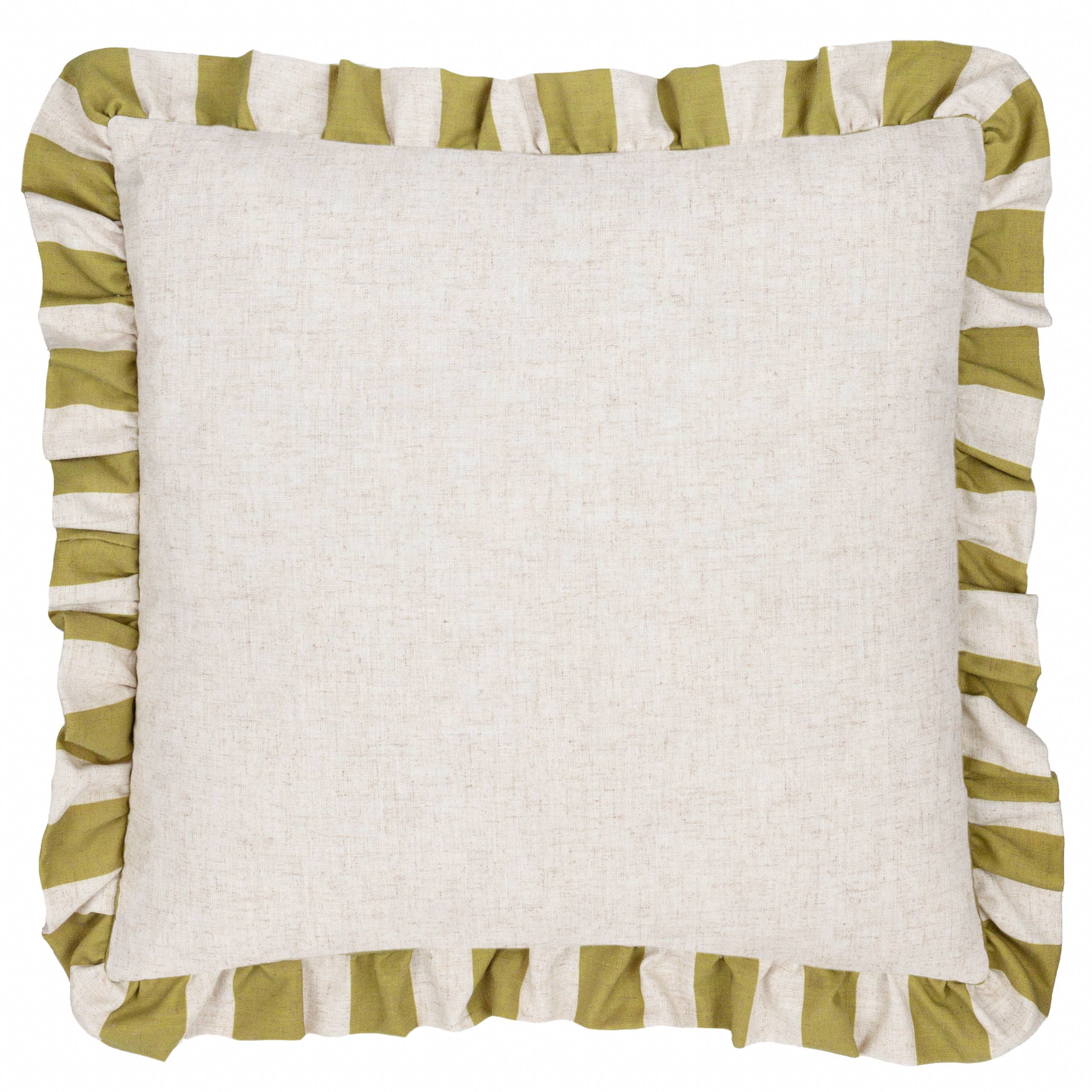 Linen Stripe Printed Ruffle Cushion Linen/Olive