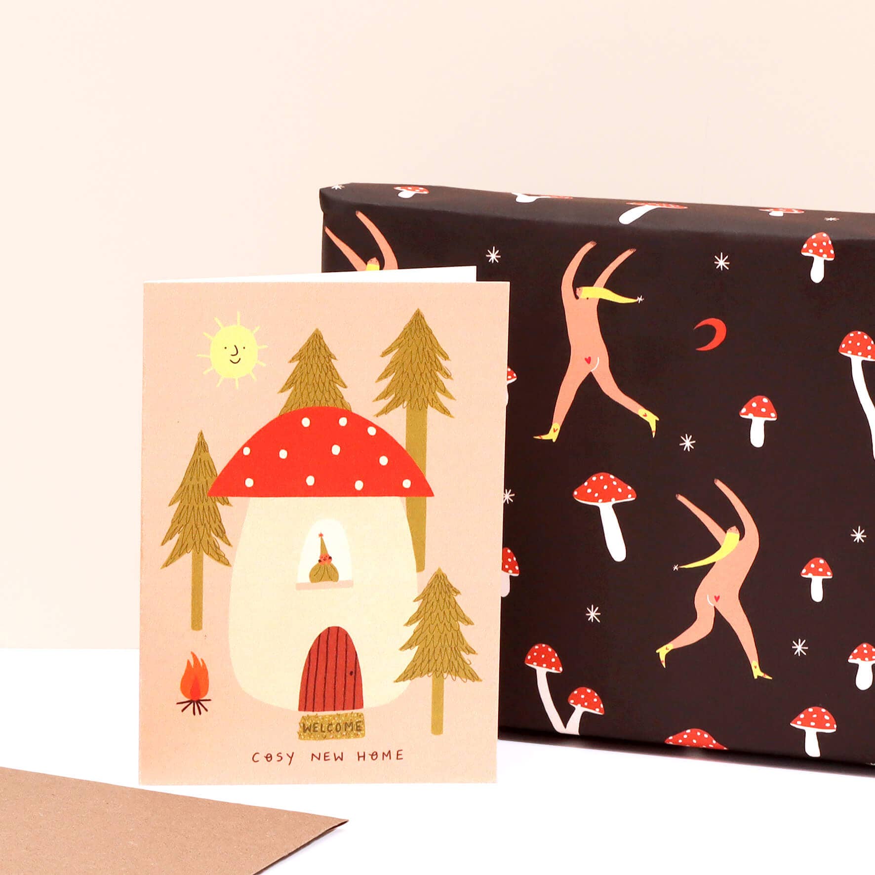 Toadstool Cosy New Home Card | Folky Moving Card | Woodland