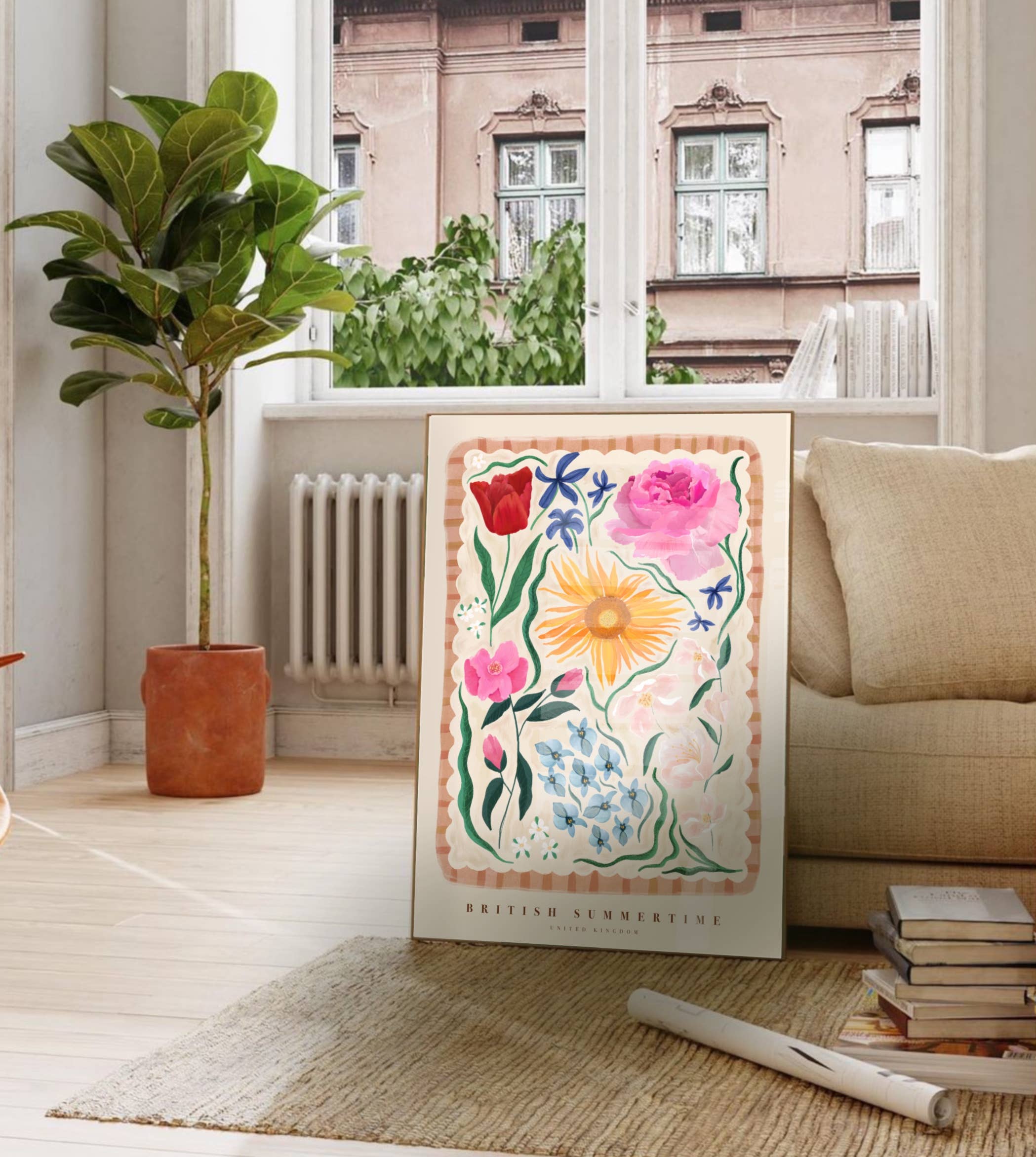 British Summertime, Art Print, Colourful Art, Floral Art