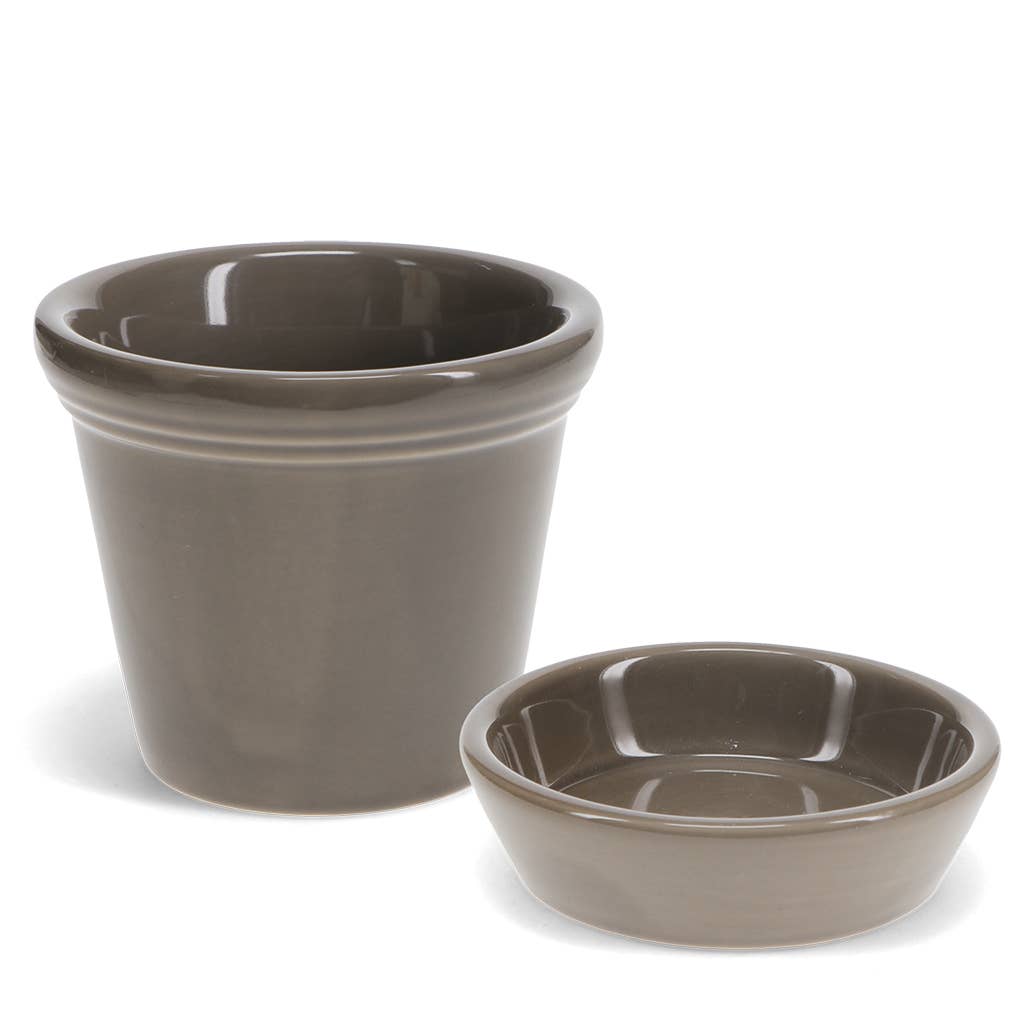 Ceramic plant pot and saucer - Grey