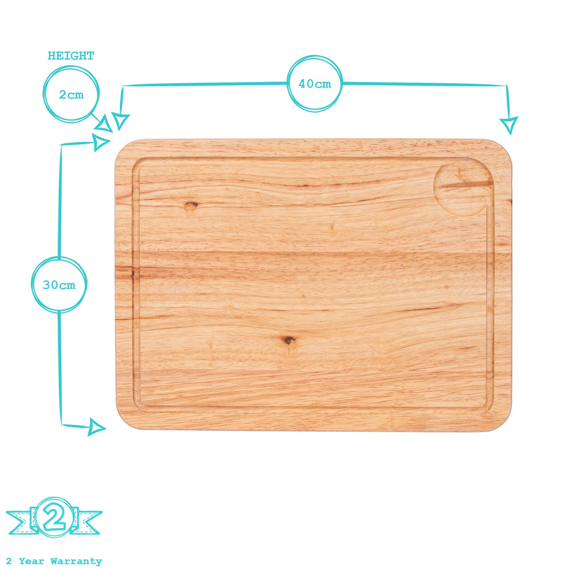 40cm x 30cm Rectangular Wooden Chopping Board - By Argon Tab