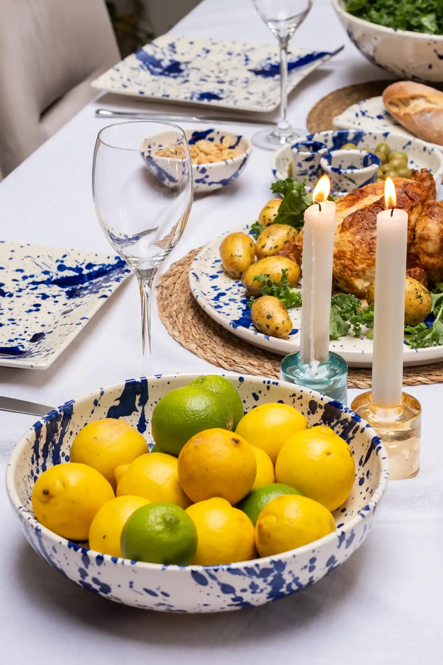 Shallow Serving Bowl Blue Splatter